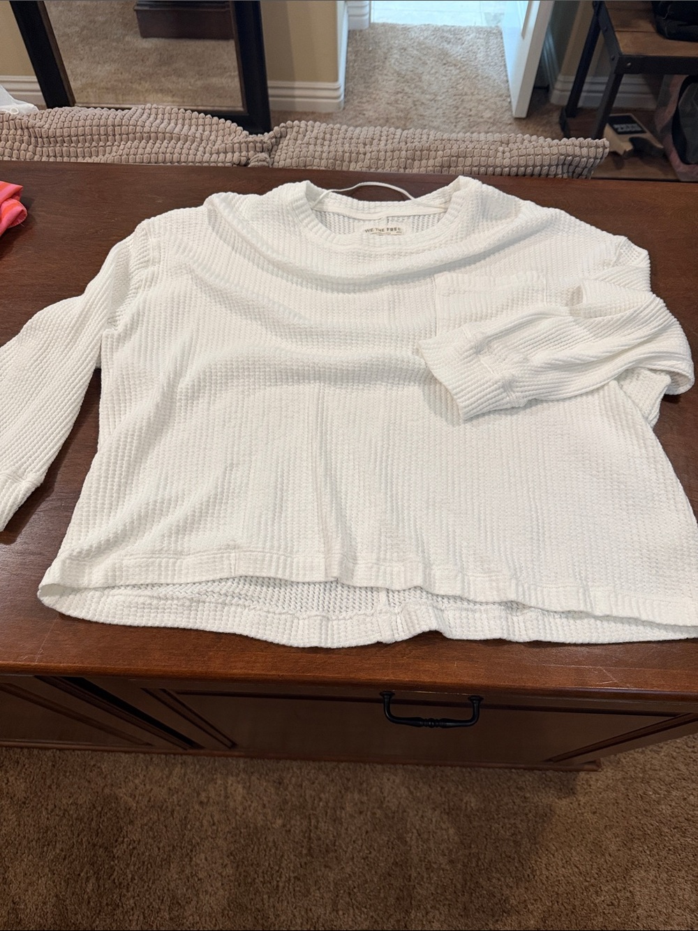 We the Free White Waffle Knit Pullover